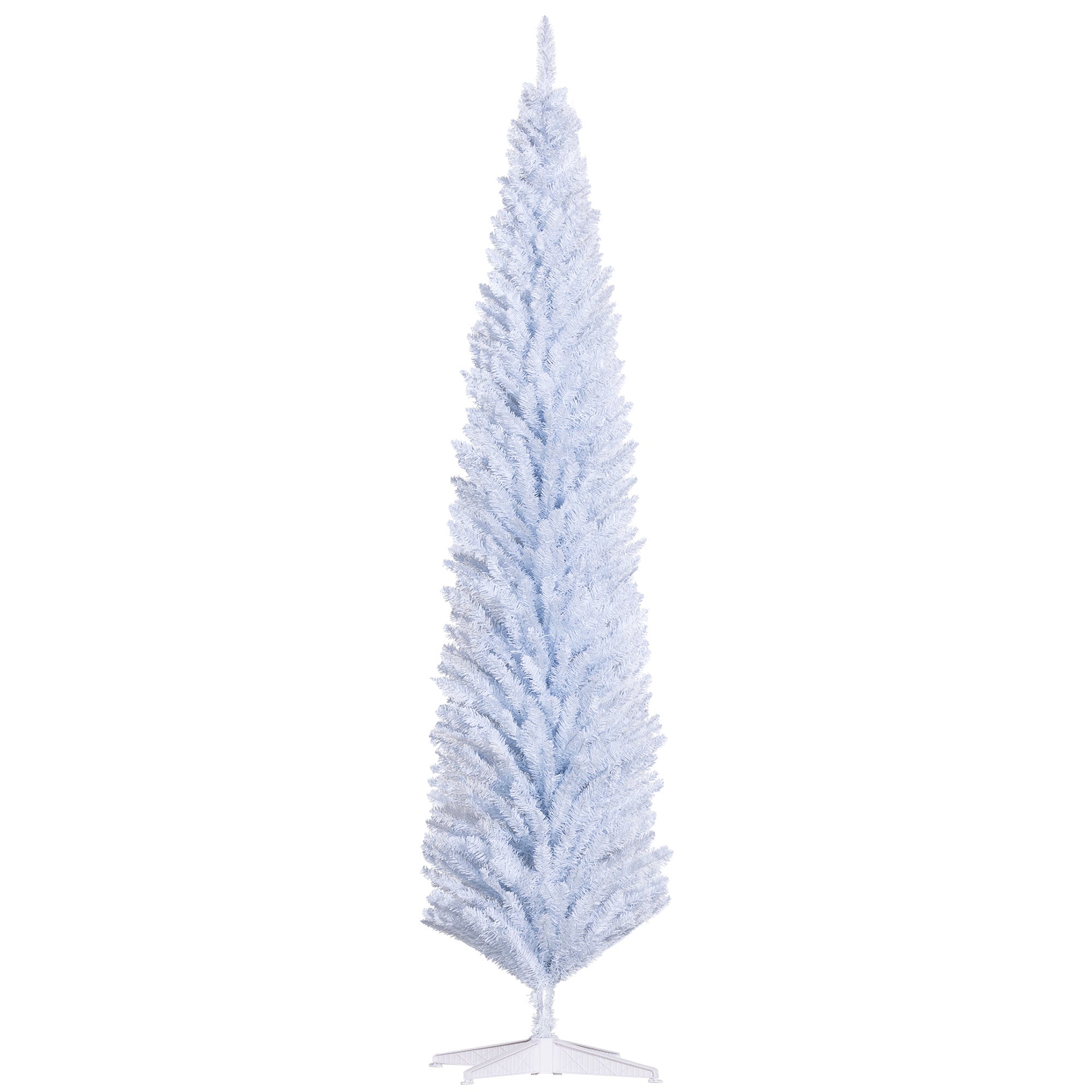HOMCOM 8ft White Slim Pencil Christmas Tree - Unlit Artificial Xmas Tree with 618 Realistic Branch Tips &amp; Sturdy Plastic Stand for Cozy Home &amp; Holiday Decor