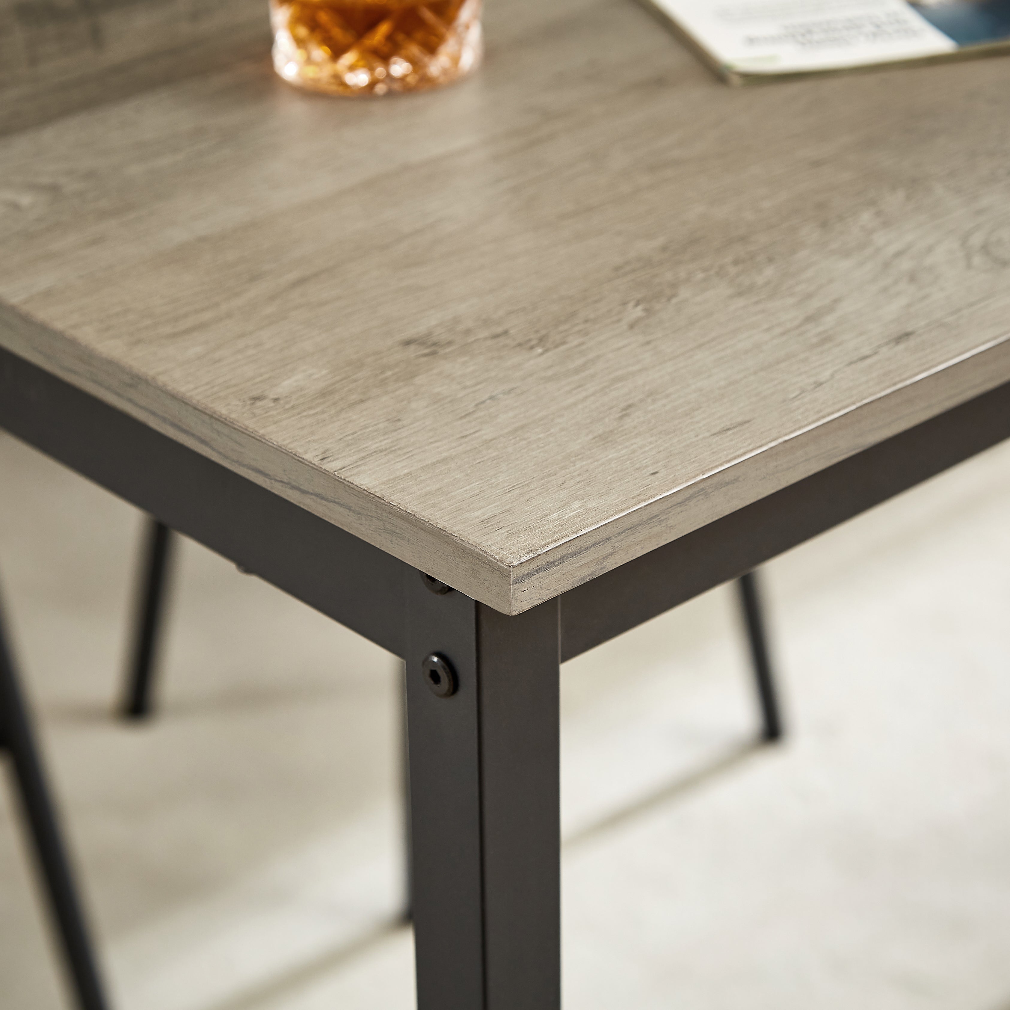 Rustic Grey Industrial Pub Dining Table Set for 6 - 7pc Bar Table w/ PU Leather Back Chairs, 47.2"L x 23.6"W x 35.4"H, Kitchen, Breakfast Nook, Living Room, Bar Area