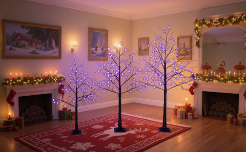 4-6FT Halloween Spooky Tree with 216 Purple LED Lights, Lighted Black Artificial Tree for Indoor Haunted House Decor, Durable Vinyl, Steady Glow