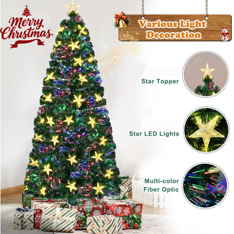 7FT Pre-Lit Fiber Optic Christmas Tree Green Spruce with 245 LED Warm White Lights &amp; Star Topper. Realistic PVC Needles, Stable Metal Stand. Indoor Holiday Decor for Home &amp; Office.