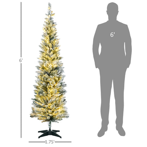 HOMCOM 6ft Slim Noble Fir Artificial Christmas Tree - Pre-Lit 170 Warm White LEDs, 390 Tips, Realistic Green Plastic, Indoor Home Decor