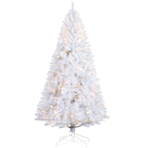 HOMCOM 7.5ft White Douglas Fir Artificial Christmas Tree | 500 Warm White LED Lights, 1346 Realistic Tips | Hinged, Easy Setup for Home Holiday Decor