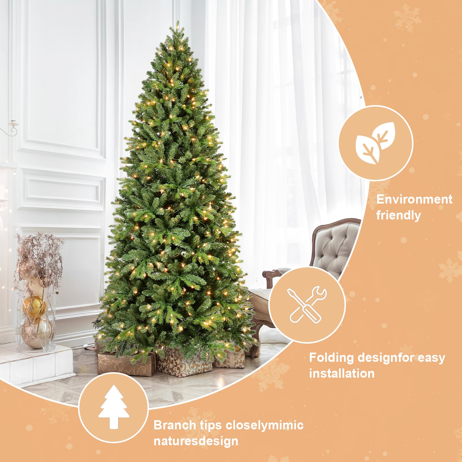 6FT Lush Green Christmas Tree | 1032 PVC+PE Tips | 300 Warm White LED Lights | Hinged Branches & Metal Stand | Easy Setup Holiday Decor for Home & Office