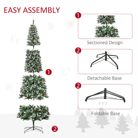 HOMCOM 9ft Snow-Dipped Artificial Christmas Tree | 460 LED Lights, 1298 Tips, Pine Cones &amp; Red Berries | Realistic PVC Branches for Festive Indoor Decor | Easy Assembly &amp; Storage