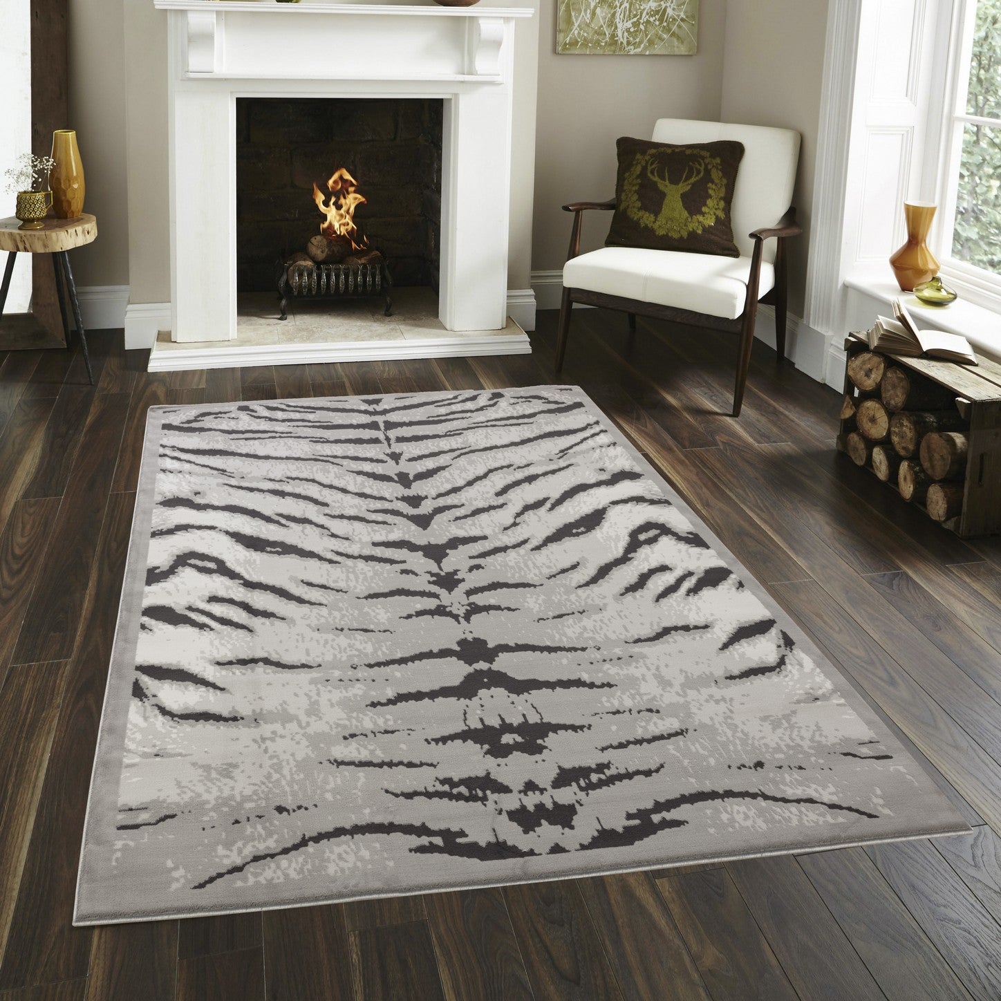 Rustic Gray Cowhide Area Rug 7'10" x 10'3" | 3D Effect Polyester Lodge &amp; Farmhouse Style | Durable, Stain-Resistant, Pet-Friendly | Machine-Made in Turkey | Entryway &amp; High Traffic