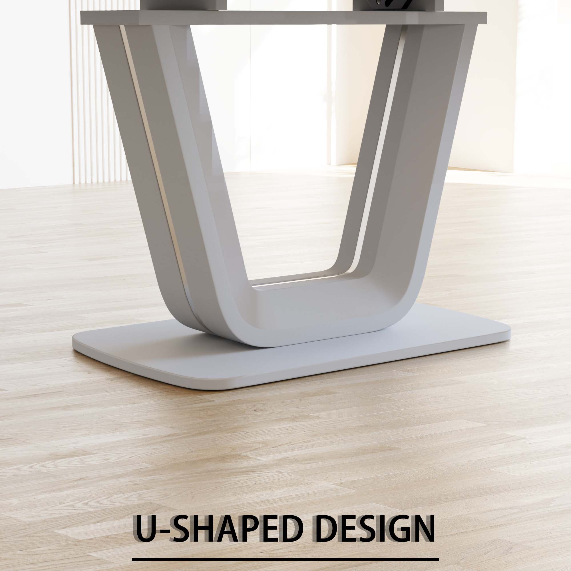 Expandable Dining Table Set for 2-8 People, 63-79" Gray MDF Kitchen Table with 4 PU Leather Padded Chairs, U-Shaped Legs, Modern Farmhouse Style for Dining Room & Living Room