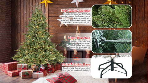 9FT Full-Shape Christmas Tree: 1100 UL Warm White Lights, 3451 PE/PVC Tips, Hinged Branches, Wide Base, Stable Metal Stand for Festive Home Decor