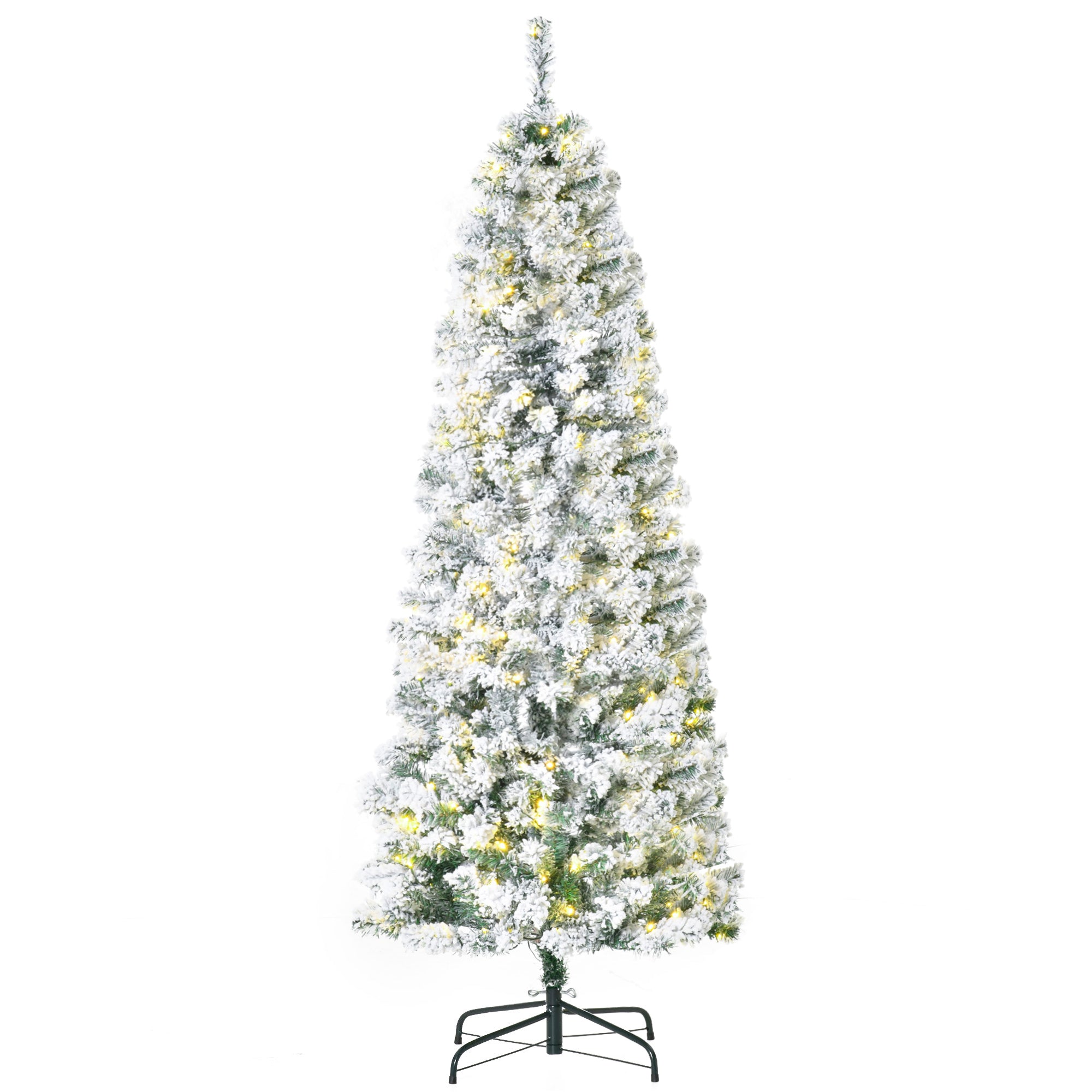 HOMCOM 6ft Snow-Flocked Slim Douglas Fir Artificial Christmas Tree, 250 LED Warm White Lights, 462 Realistic PVC Tips, Sturdy Steel Base, Easy Assembly for Indoor Holiday Decor