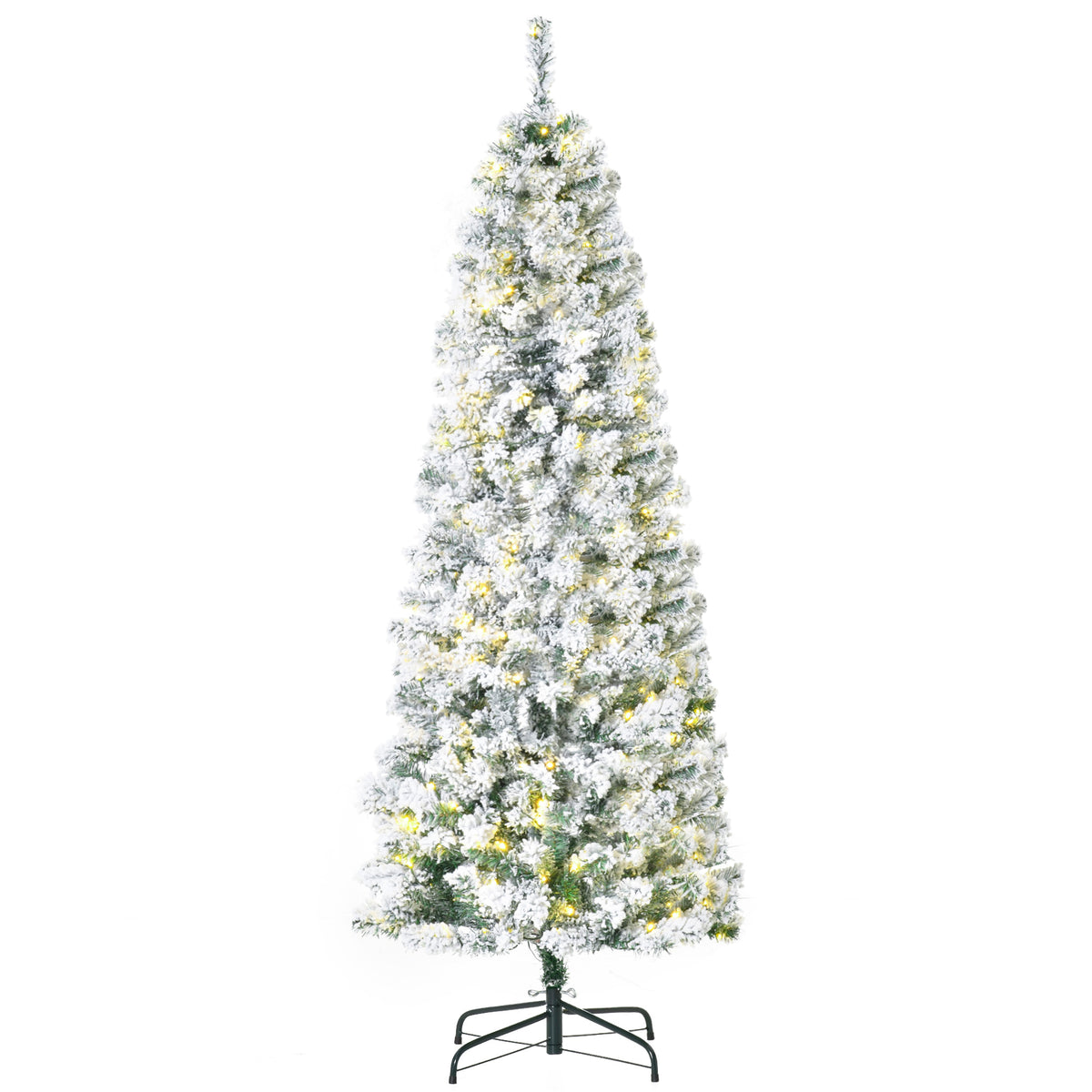HOMCOM 6ft Snow-Flocked Slim Douglas Fir Artificial Christmas Tree, 250 LED Warm White Lights, 462 Realistic PVC Tips, Sturdy Steel Base, Easy Assembly for Indoor Holiday Decor