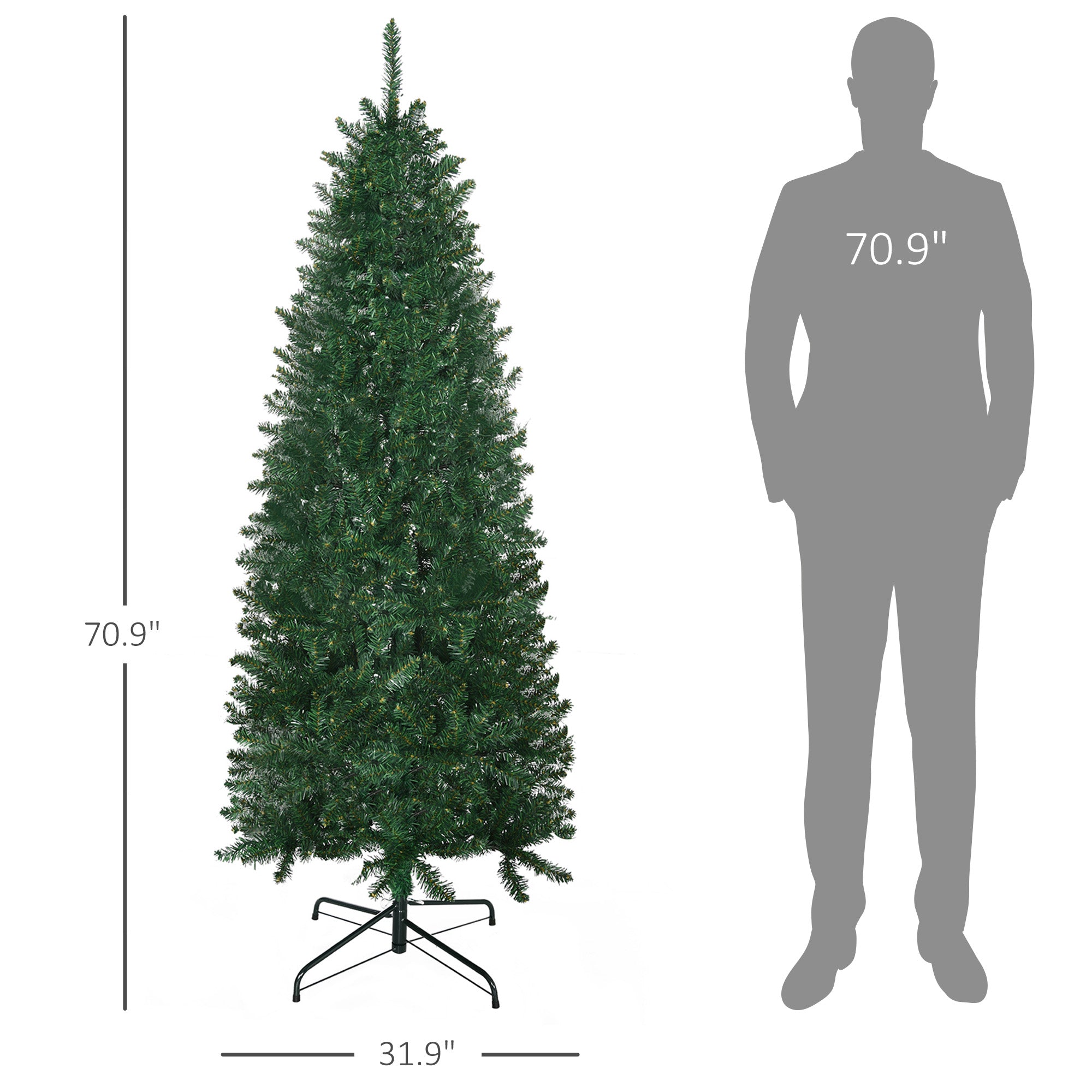 HOMCOM 6ft Slim Fir Artificial Christmas Tree - Realistic Green Fir, 583 Tips, Flame Retardant, Easy Assembly, Space-Saving Design for Home &amp; Living Room Decor