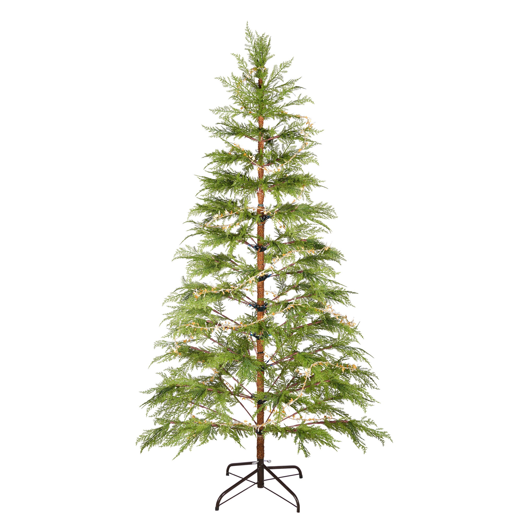 6 Ft Artificial Christmas Tree with LED Star & Moon Lights, 612 Realistic PE Tips, Hinged Green Pine, Sturdy Metal Stand for Indoor Holiday Decor