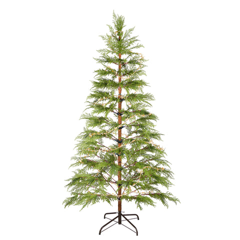 6 Ft Artificial Christmas Tree with LED Star & Moon Lights, 612 Realistic PE Tips, Hinged Green Pine, Sturdy Metal Stand for Indoor Holiday Decor