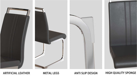 63" Cream Modern MDF Dining Table Set for 6: PU Leather Armless Chairs with Silver Metal Legs, Stain-Resistant Tabletop, Perfect for Home Kitchen & Dining Room Gatherings