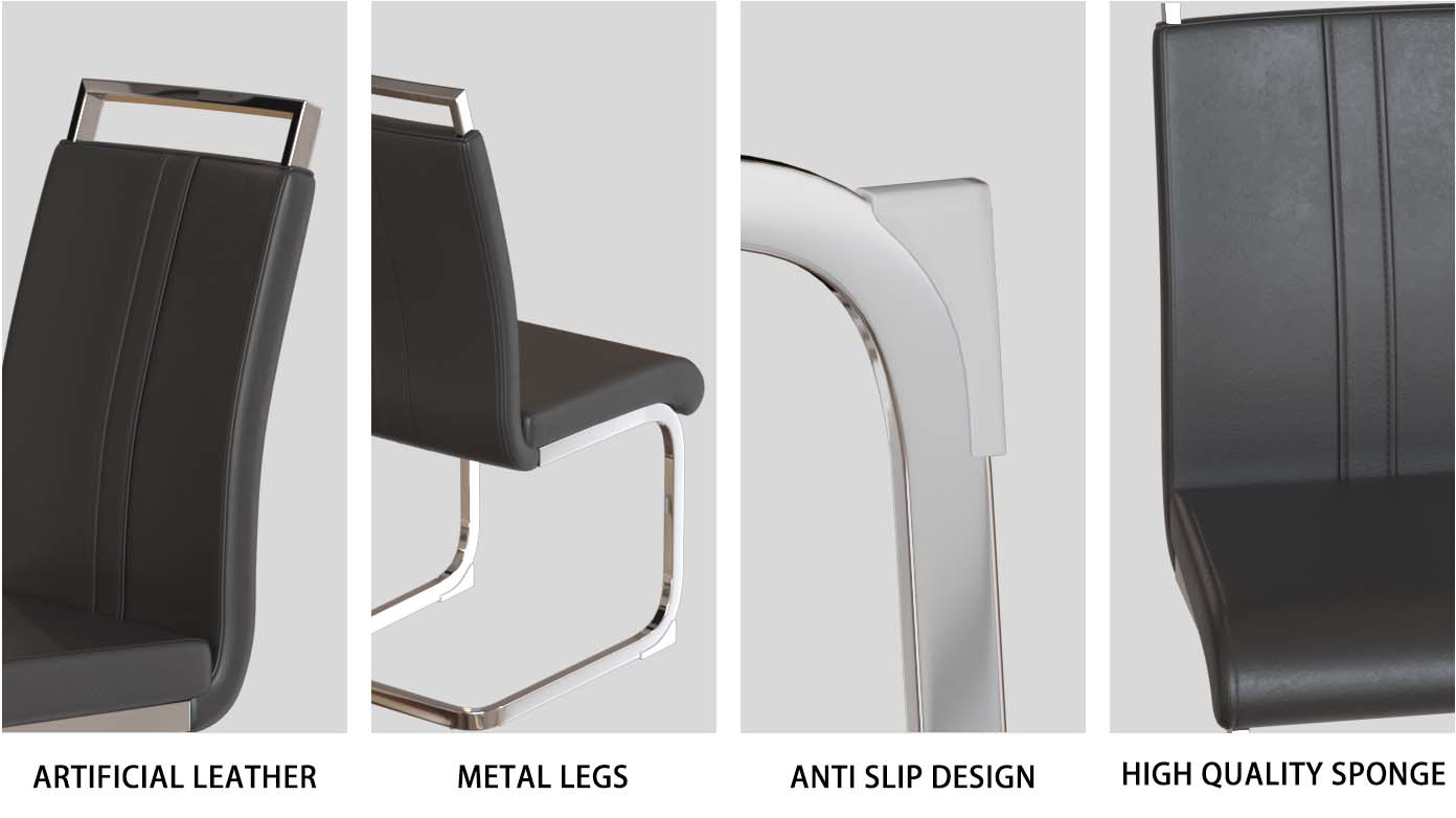 63" Cream Modern MDF Dining Table Set for 6: PU Leather Armless Chairs with Silver Metal Legs, Stain-Resistant Tabletop, Perfect for Home Kitchen & Dining Room Gatherings