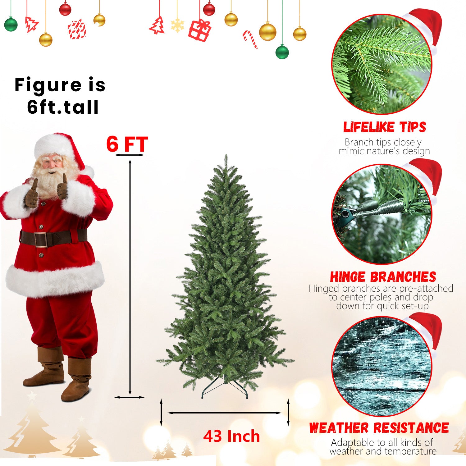 6ft Full Lush Artificial Christmas Tree - Hinged Pine with 1168 PE+PVC Mixed Needles, Easy Assembly Holiday Decor with Sturdy Metal Stand - Perfect for Indoor Christmas Celebrations, Green