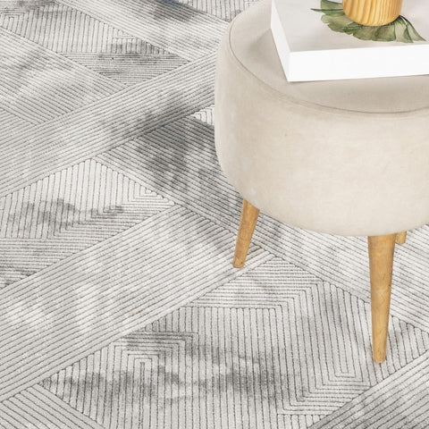 Geometrix GC_DIM1012 2'7"x9'10" Modern Geometric Area Rug - Ivory & Gray Polyester Runner for Living Room, Bedroom, Entryway | Stain & Pet Friendly, Soft Pile, Made in Turkey
