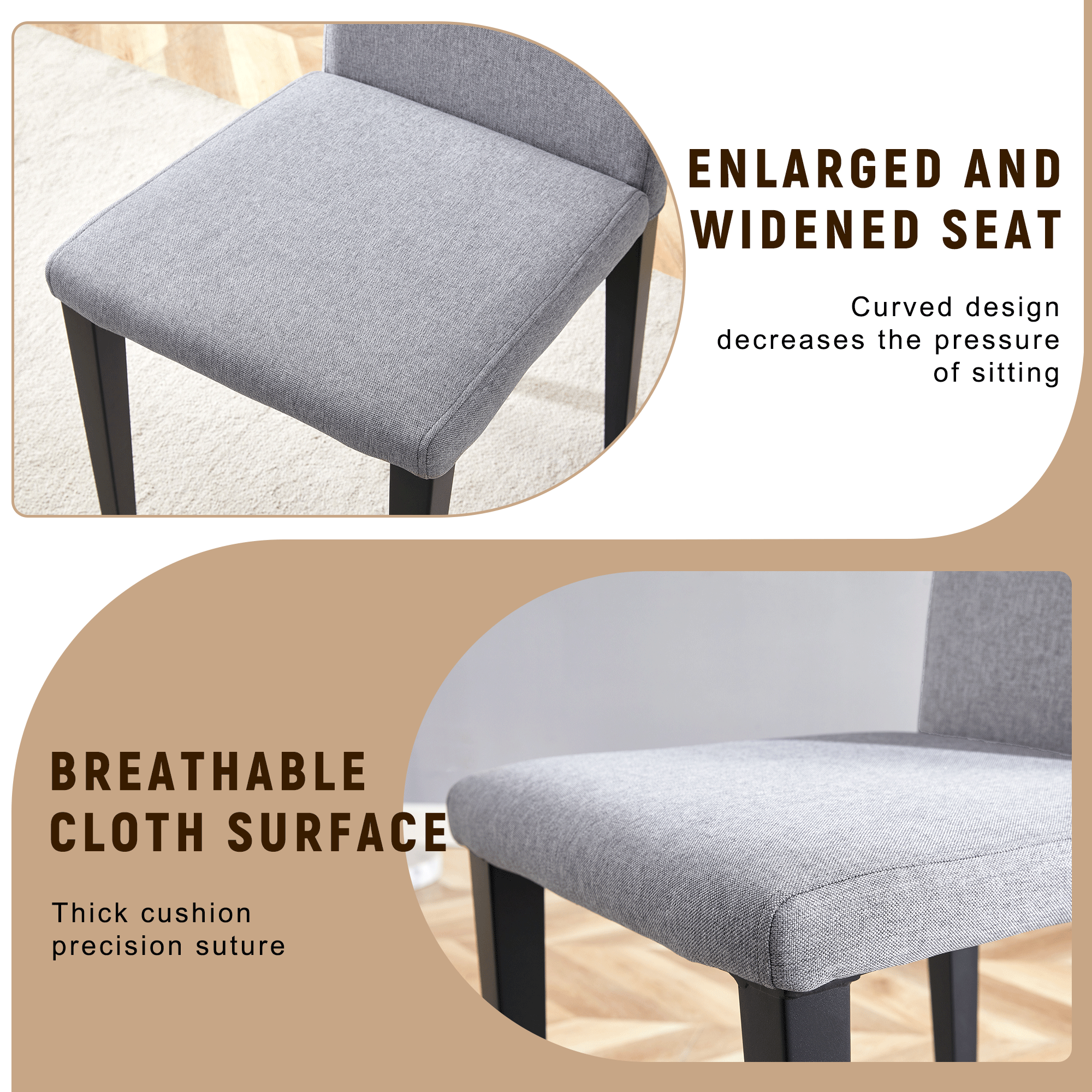 71" Wooden & Black Spliced Dining Table Set with Storage, Seats 6, Paired with Light Gray Linen-Cotton Chairs - Perfect for Kitchen, Dining Room, Home Gatherings