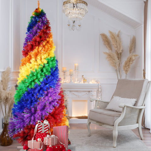 7.5ft Rainbow Spiral Christmas Tree: Vibrant PVC Artificial Holiday Tree with 1825 Lush Tips &amp; Sturdy Metal Stand for Indoor Festive Decor
