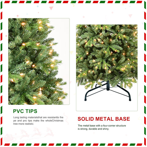 5FT Green Artificial Christmas Tree: 756 Lush PVC+PE Tips, 250 Warm White LED Lights, Hinged Branches, Sturdy Metal Stand – Perfect Holiday Home &amp; Office Decoration