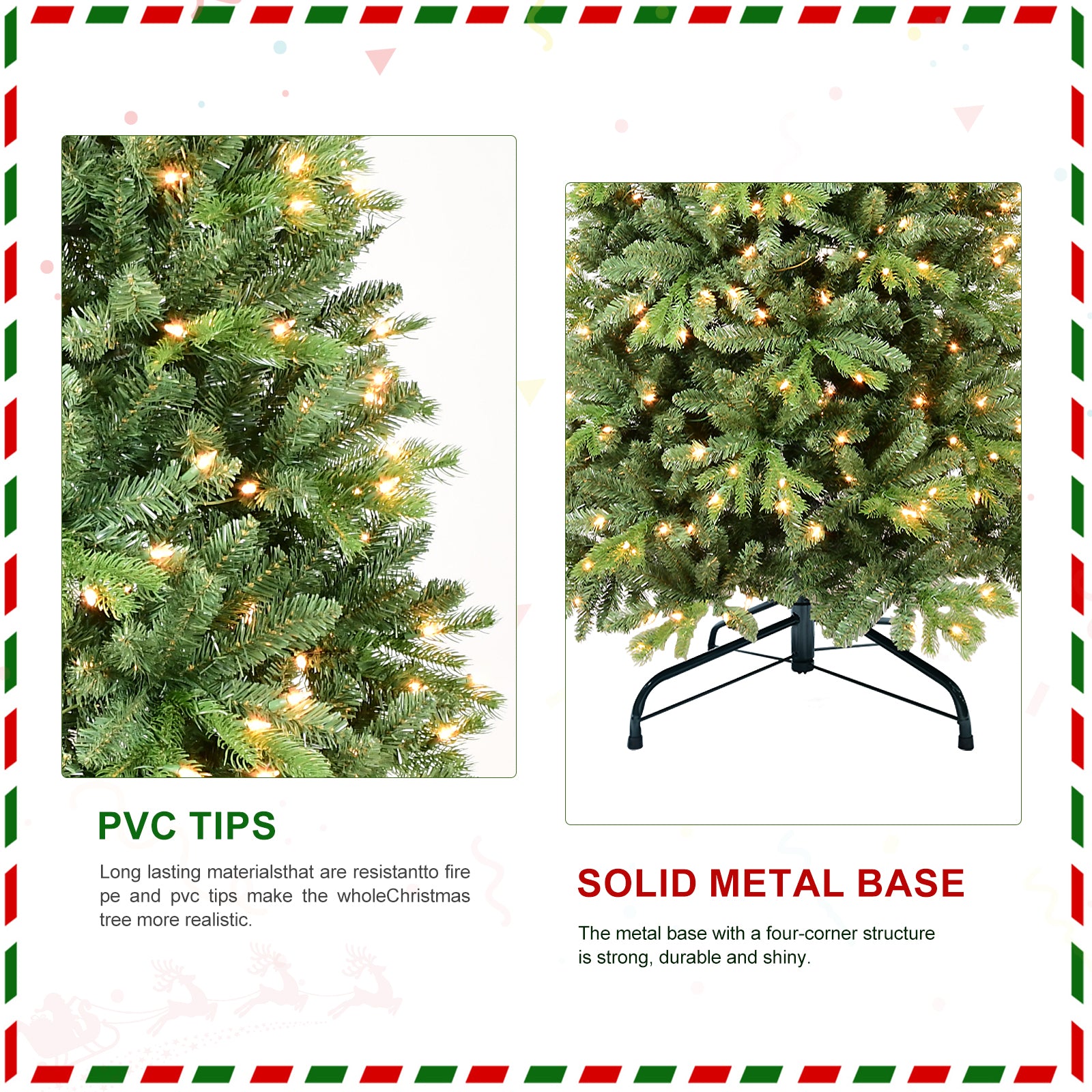 9FT Hinged Artificial Christmas Tree: 2435 PVC+PE Mixed Tips, 700 Warm White LED Lights, Easy Setup, Sturdy Metal Stand, Lush Green Holiday Decor for Home & Office