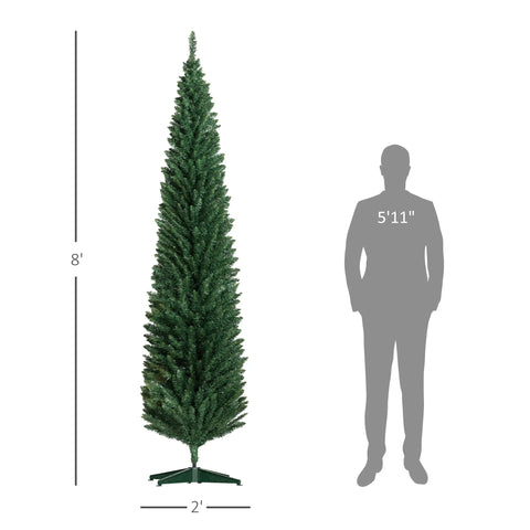 8ft Slim Pencil Artificial Christmas Tree, Green, Realistic Unlit Xmas Tree with 618 Tips &amp; Sturdy Base, Easy Assembly &amp; Storage for Home Decor, Living Room, Fireplace