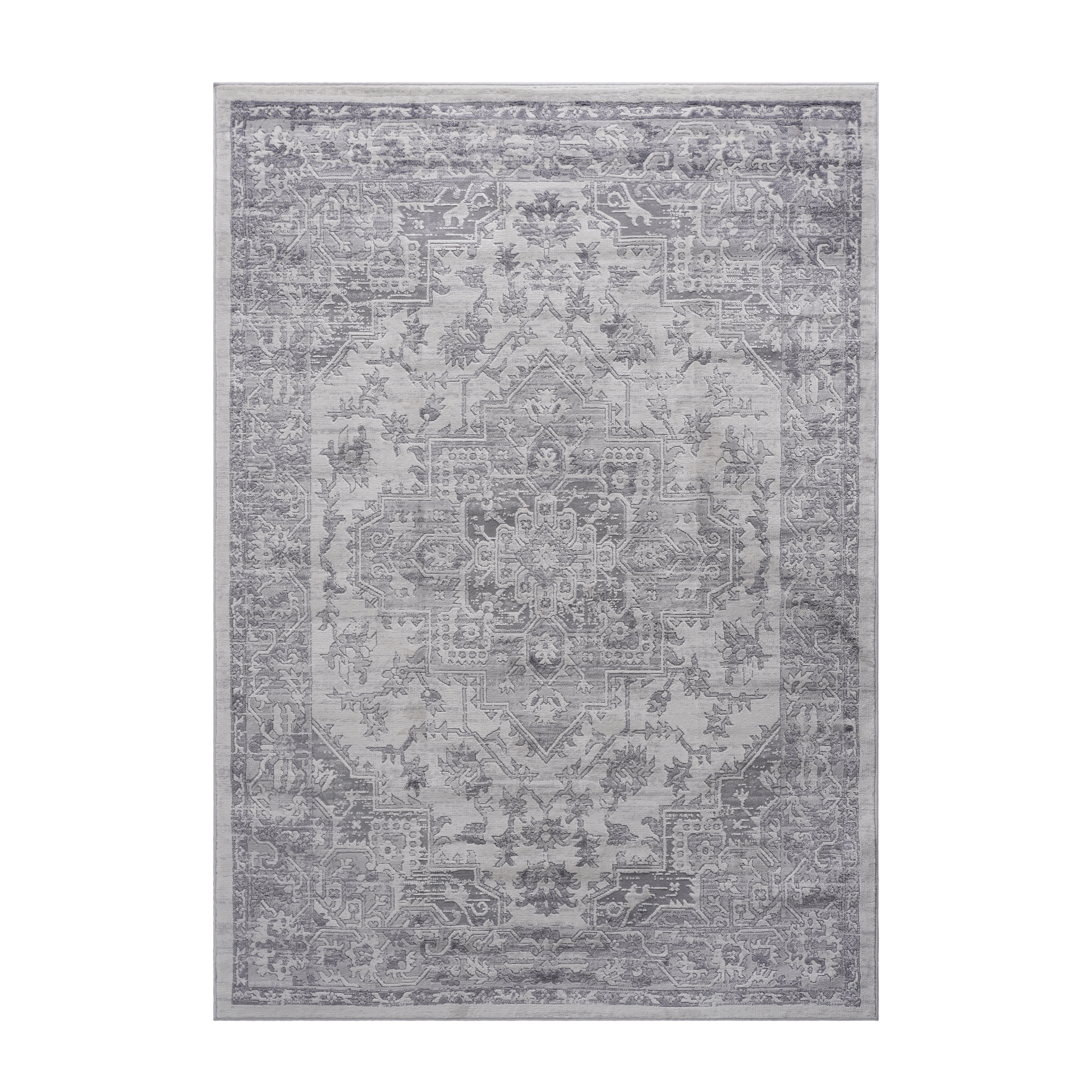 MARFI Collection 2'x3' Oriental Doormat Rug - Stain-Resistant Polyester in Silver, 0.35" Medium Pile, Durable & Kid/Pet Friendly for Entryway, Living Room, Hallway, Turkish Made