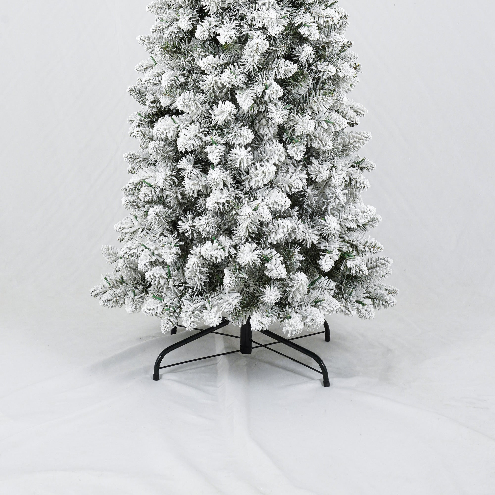 3 Pcs Flocked Artificial Christmas Trees Set w/ Warm White LED Lights, 4ft 5ft 6ft Snow-Covered Pine Tree Decor for Indoor Holiday Parties, Easy Assembly, Dense PVC Tips, Metal Stand, Green/White
