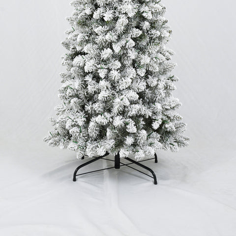 3 Pcs Flocked Artificial Christmas Trees Set w/ Warm White LED Lights, 4ft 5ft 6ft Snow-Covered Pine Tree Decor for Indoor Holiday Parties, Easy Assembly, Dense PVC Tips, Metal Stand, Green/White