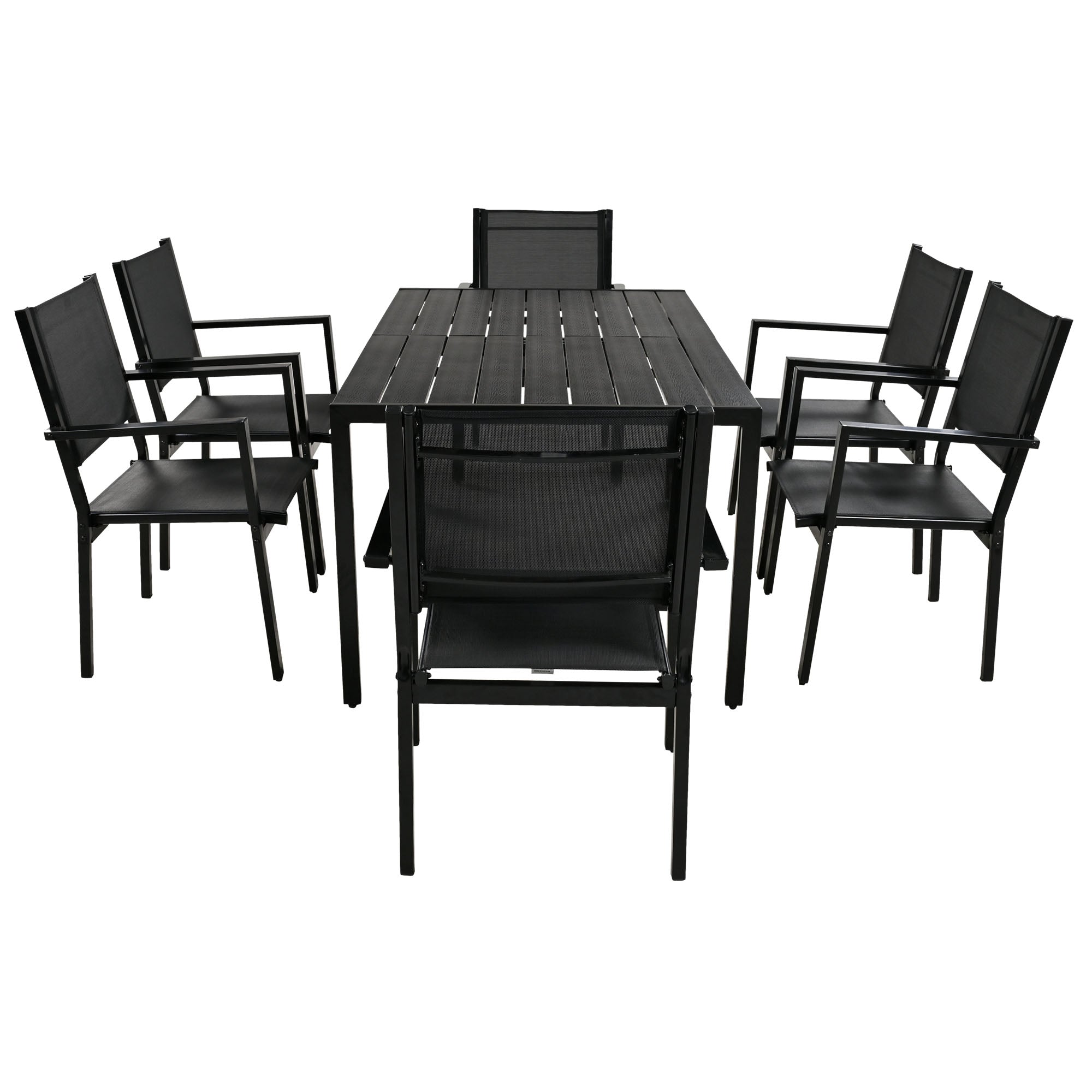 U-Style 6-Seater Outdoor Dining Set: Durable Steel Patio Furniture, Modern Black Balcony & Backyard Table & Chairs, 58.3" W, Easy Assembly, Residential Use