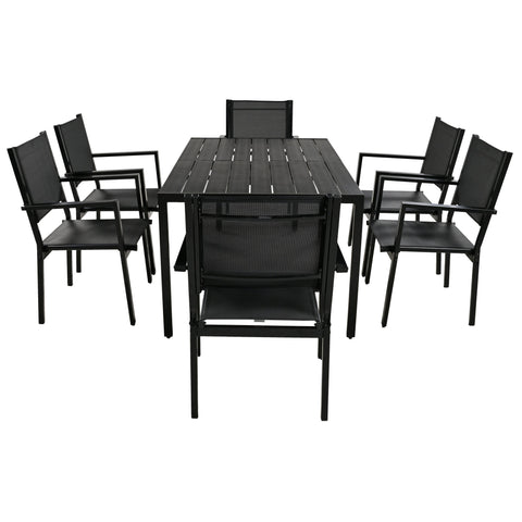 U-Style 6-Seater Outdoor Dining Set: Durable Steel Patio Furniture, Modern Black Balcony & Backyard Table & Chairs, 58.3" W, Easy Assembly, Residential Use
