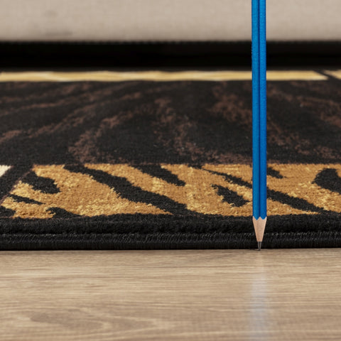 Tribes GC_YLS4013 Black Animal Print Runner Rug - 2'7" x 7'3" Machine-Made Polypropylene, 0.39" Pile for Entryway, Living Room, Rustic/Lodge Style, Stain-Resistant, Made in Turkey