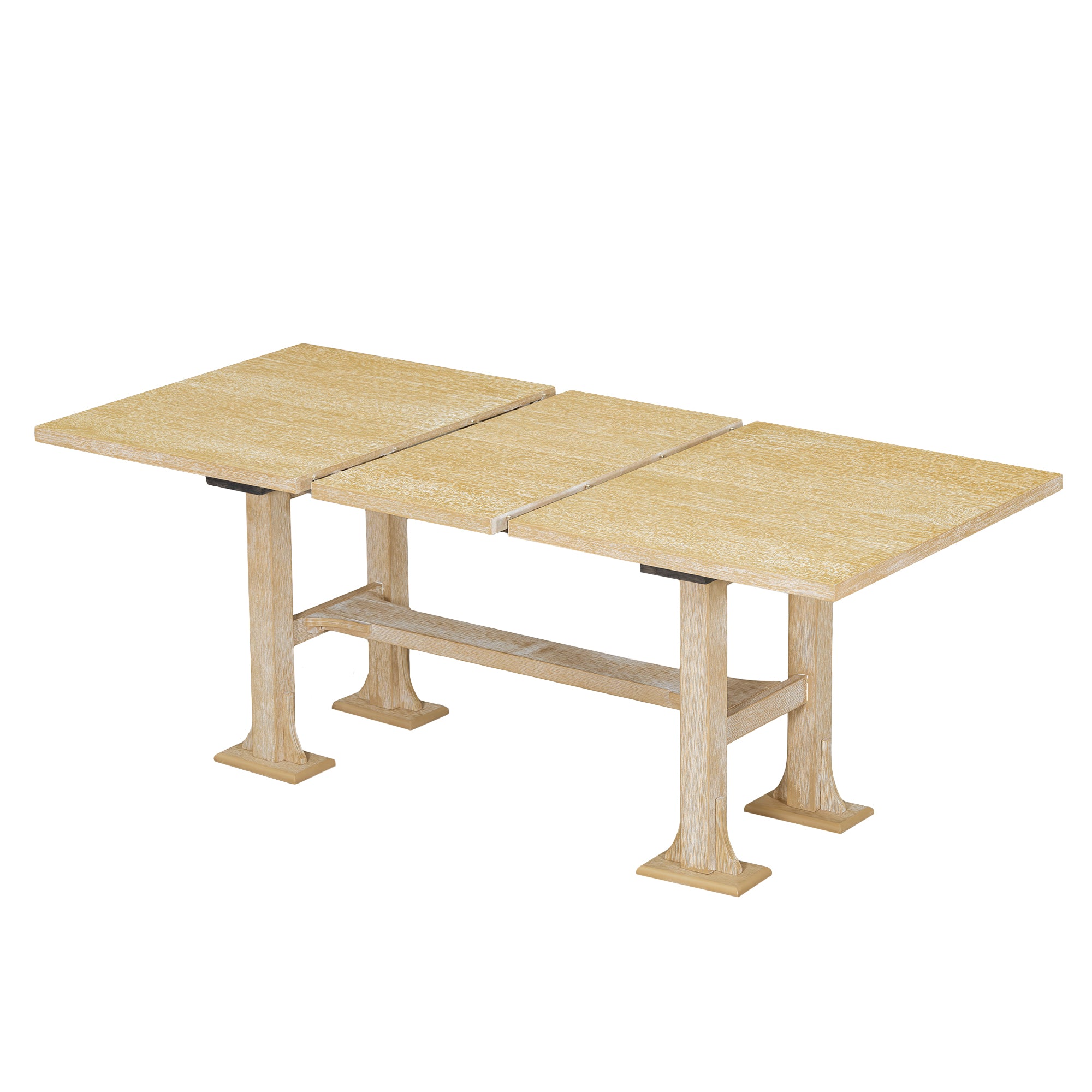 TOPMAX Farmhouse 76" Extendable Dining Table Set: 6-Piece Solid Rubberwood Set with 18" Removable Leaf, Upholstered Chairs & Bench for Dining Room, Natural Finish