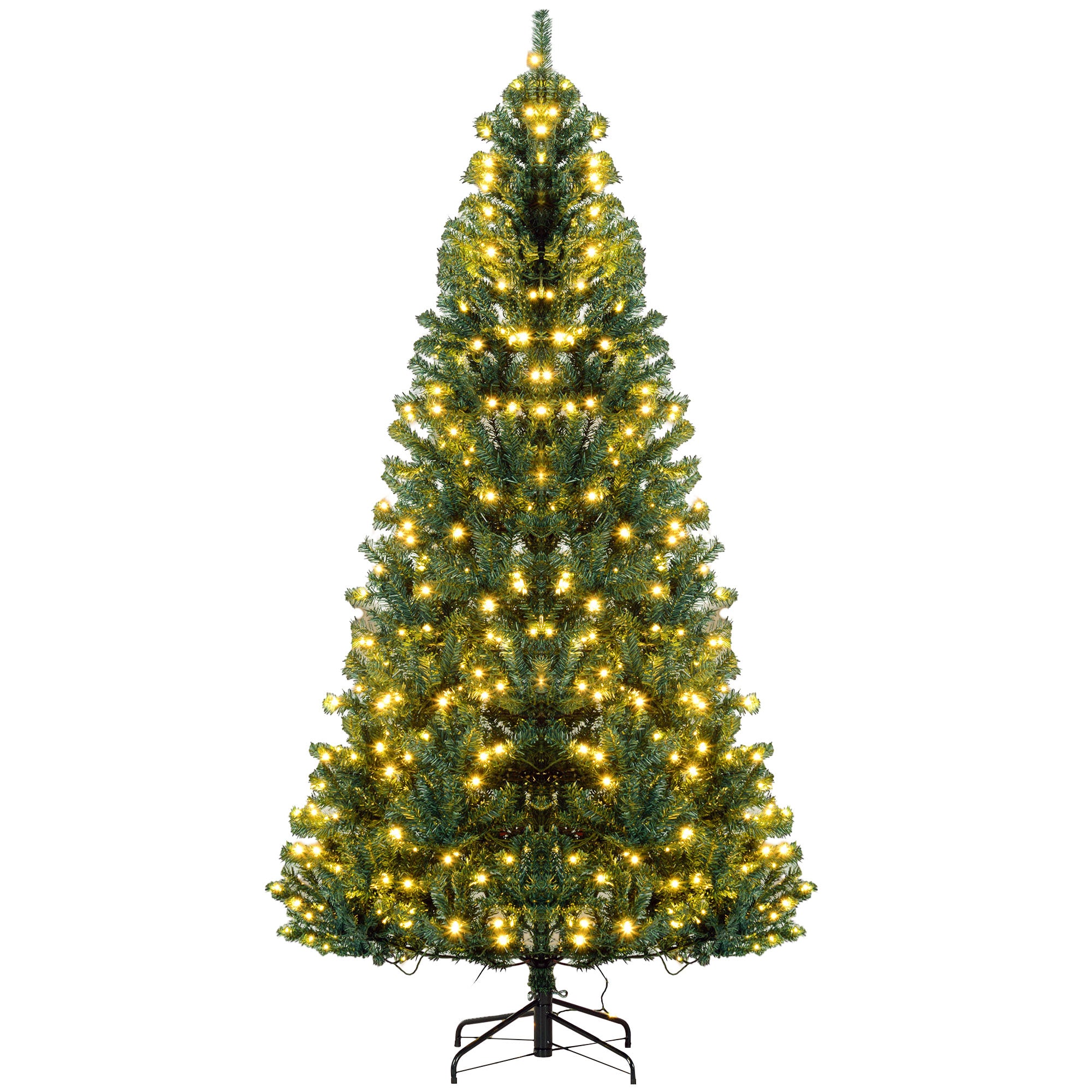 HOMCOM 7.5ft Prelit Douglas Fir Artificial Christmas Tree - Lush Green, 1346 Realistic Tips, 500 Warm White LEDs, Metal Base - Perfect for Home Holiday Decor