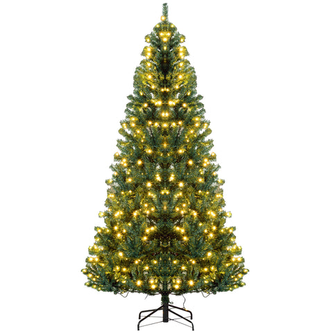 HOMCOM 7.5ft Prelit Douglas Fir Artificial Christmas Tree - Lush Green, 1346 Realistic Tips, 500 Warm White LEDs, Metal Base - Perfect for Home Holiday Decor