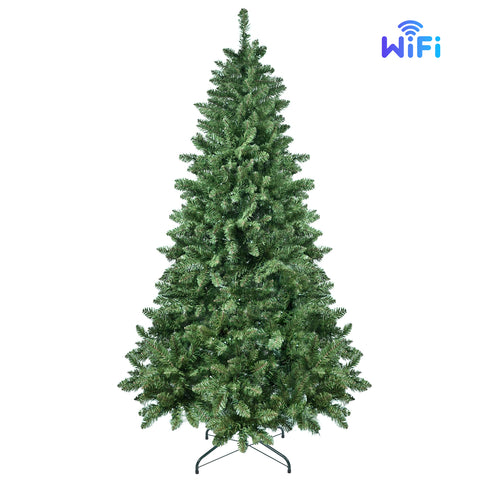 7ft Green Christmas Tree: WiFi Smart App RGB LED Lights (400 LEDs, 38 Functions, Music Sync) | 1063 PVC Tips, Hinged, Metal Stand | Realistic Holiday Decor for Festive Indoor Spaces