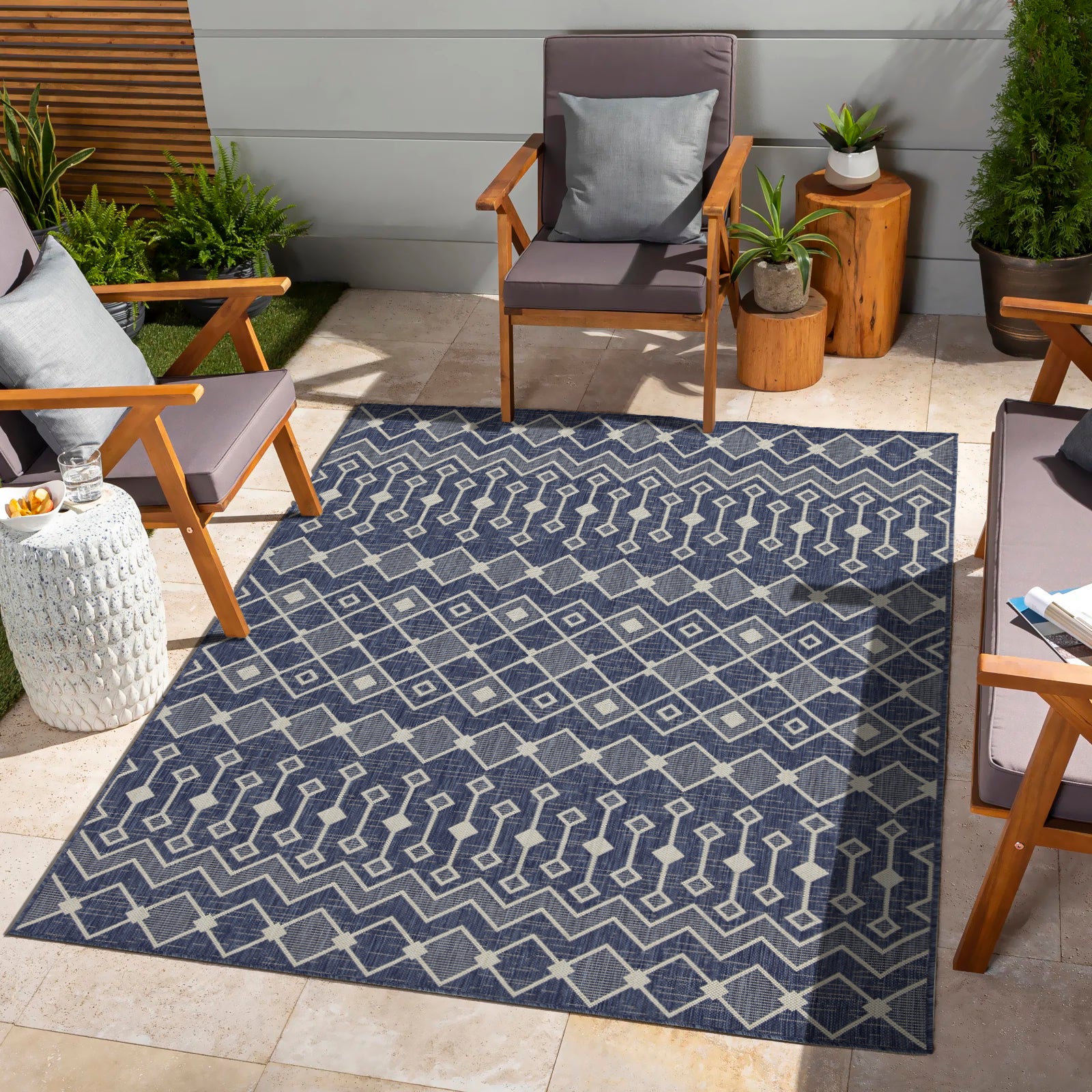 Sunshine GC_HAR2019 5'3" x 7'3" Blue Indoor/Outdoor Area Rug - Durable Polypropylene Flatweave, Stain Resistant, Easy Clean, Patio Deck Living Room Entryway