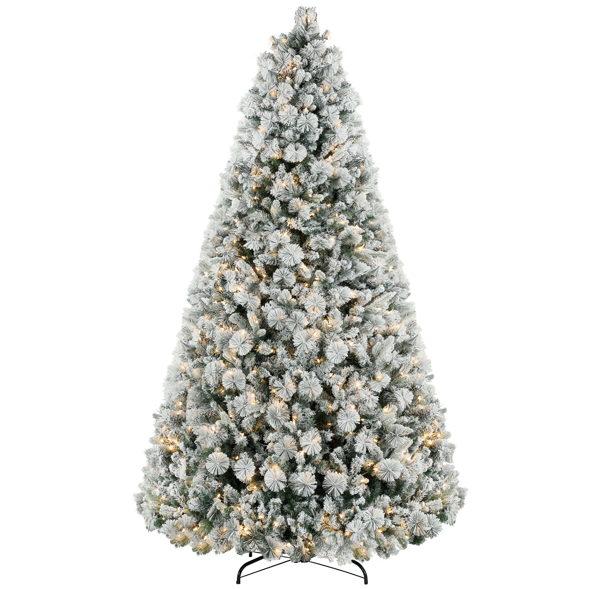 9ft Flocked Fir Christmas Tree with 750 Warm White Clear Lights - Realistic Snow-Dusted Artificial Tree for Cozy Indoor Holiday Home &amp; Office Decor