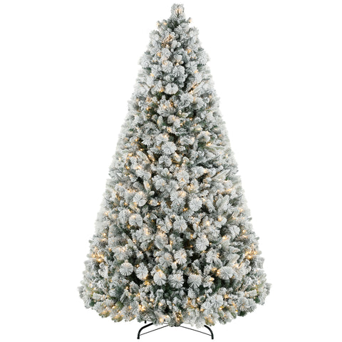 9ft Flocked Fir Christmas Tree with 750 Warm White Clear Lights - Realistic Snow-Dusted Artificial Tree for Cozy Indoor Holiday Home &amp; Office Decor