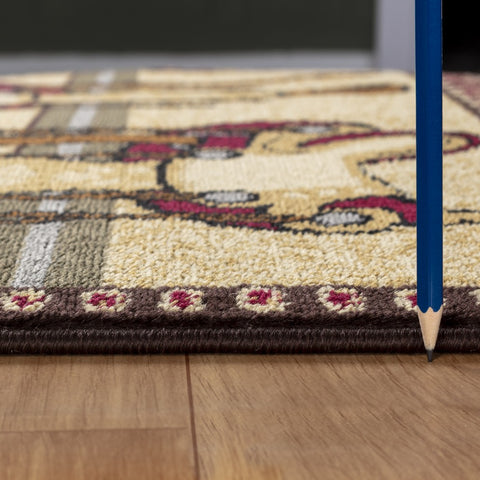 Tribes GC Southwest Area Rug Runner, 2'7" x 7'3" Beige Polypropylene, 0.39" Pile Height, Durable, Stain-Resistant, Kid & Pet Friendly, Made in Turkey
