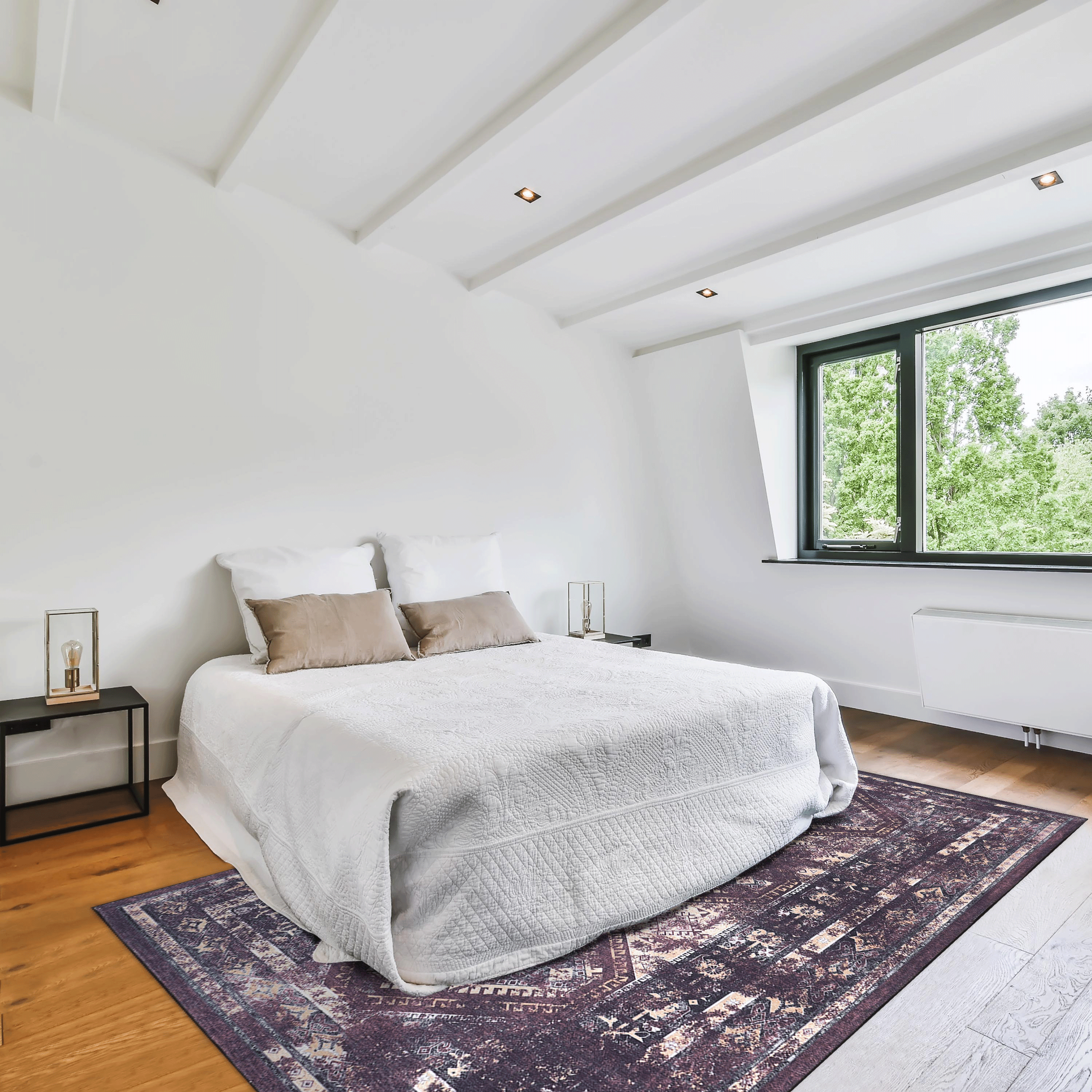 MAVAL Burgundy & Black 8x10 Washable Area Rug - Soft Polyester Chenille, Low Pile, Non-Slip, Stain-Resistant for Living Room, Bedroom, Hallway, Dining Room