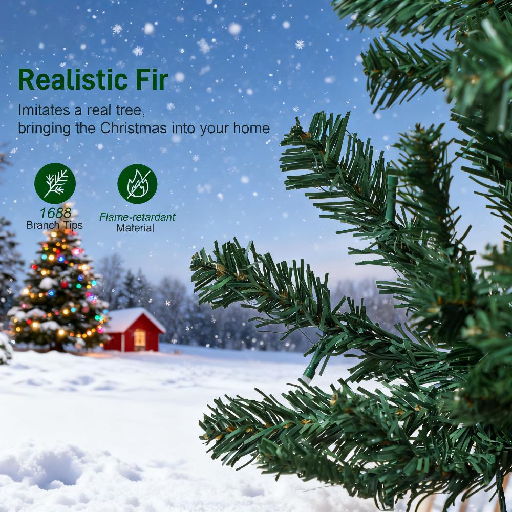 7.5ft Green Fir Christmas Tree with 450 RGB Dynamic LEDs & Remote Control: 1688 Tips, Hinged Design, Smart Timer for Festive Indoor Holiday Decor