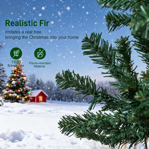 7.5ft Green Fir Christmas Tree with 450 RGB Dynamic LEDs & Remote Control: 1688 Tips, Hinged Design, Smart Timer for Festive Indoor Holiday Decor