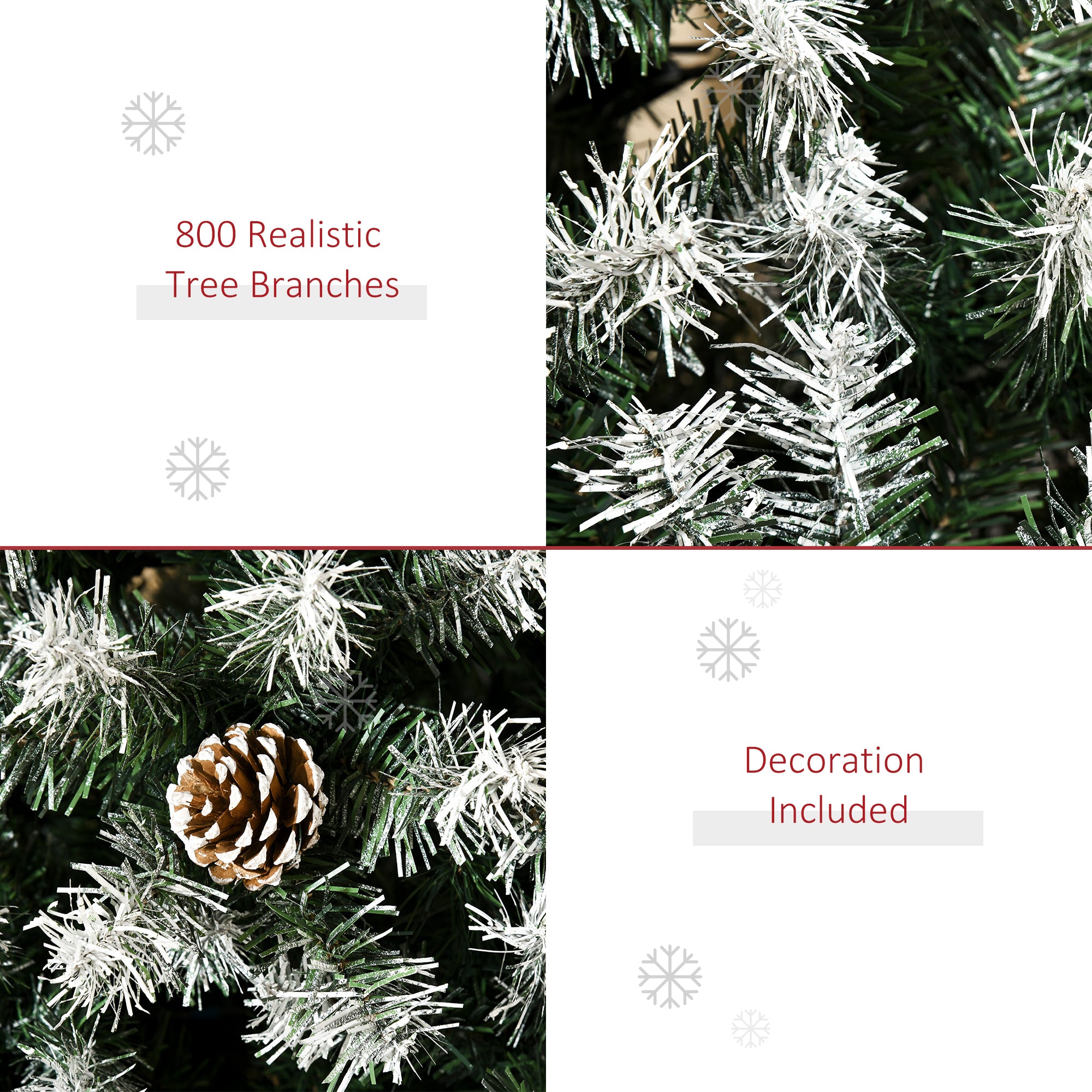 HOMCOM 6ft Snow-Dusted Fir Christmas Tree | Realistic PVC Branches, 800 Tips, 61 Pine Cones | Full, Flocked Holiday Decor for Home, Living Room, Indoor Use | Easy Setup &amp; Storage