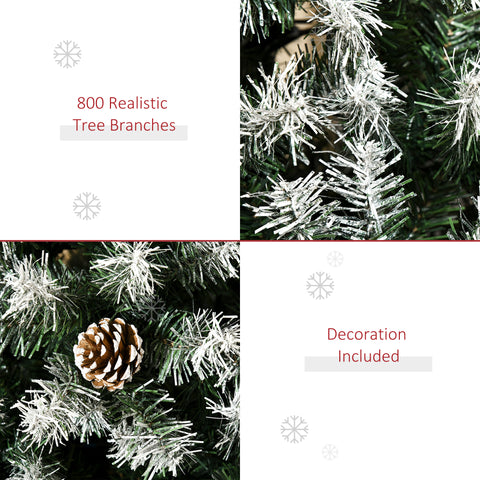 HOMCOM 6ft Snow-Dusted Fir Christmas Tree | Realistic PVC Branches, 800 Tips, 61 Pine Cones | Full, Flocked Holiday Decor for Home, Living Room, Indoor Use | Easy Setup &amp; Storage