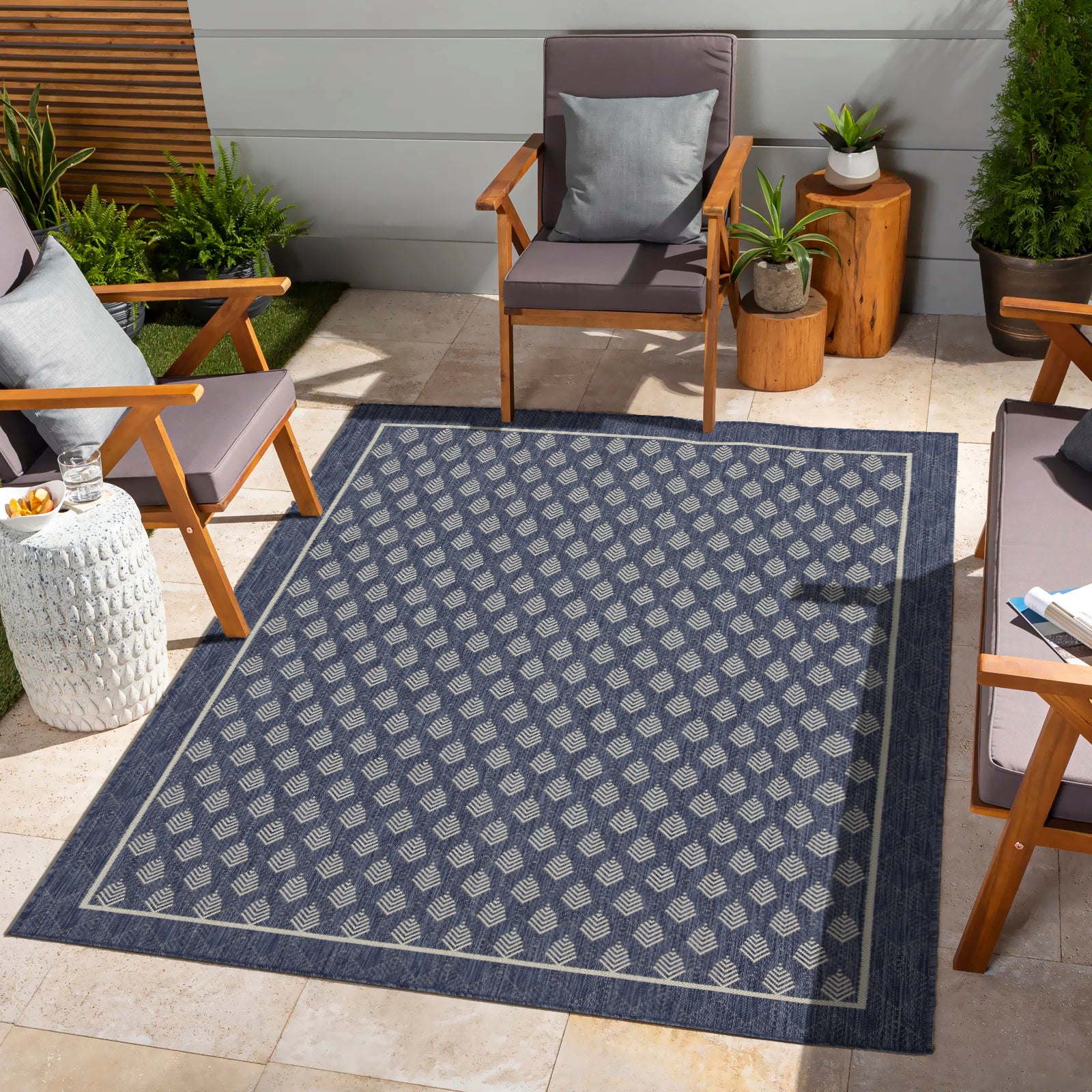 Sunshine GC_HAR2007 Blue 2'7" x 7'3" Indoor/Outdoor Area Rug - Durable Polypropylene, Stain & Weather Resistant, Easy Clean, Flatweave, Made in Turkey