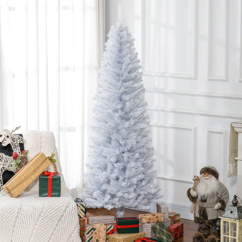 HOMCOM 6ft White Pencil Christmas Tree - Unlit Slim Artificial Douglas Fir with 618 Realistic Tips, Flame-Retardant Plastic, Easy Assembly & Storage for Festive Home Decor