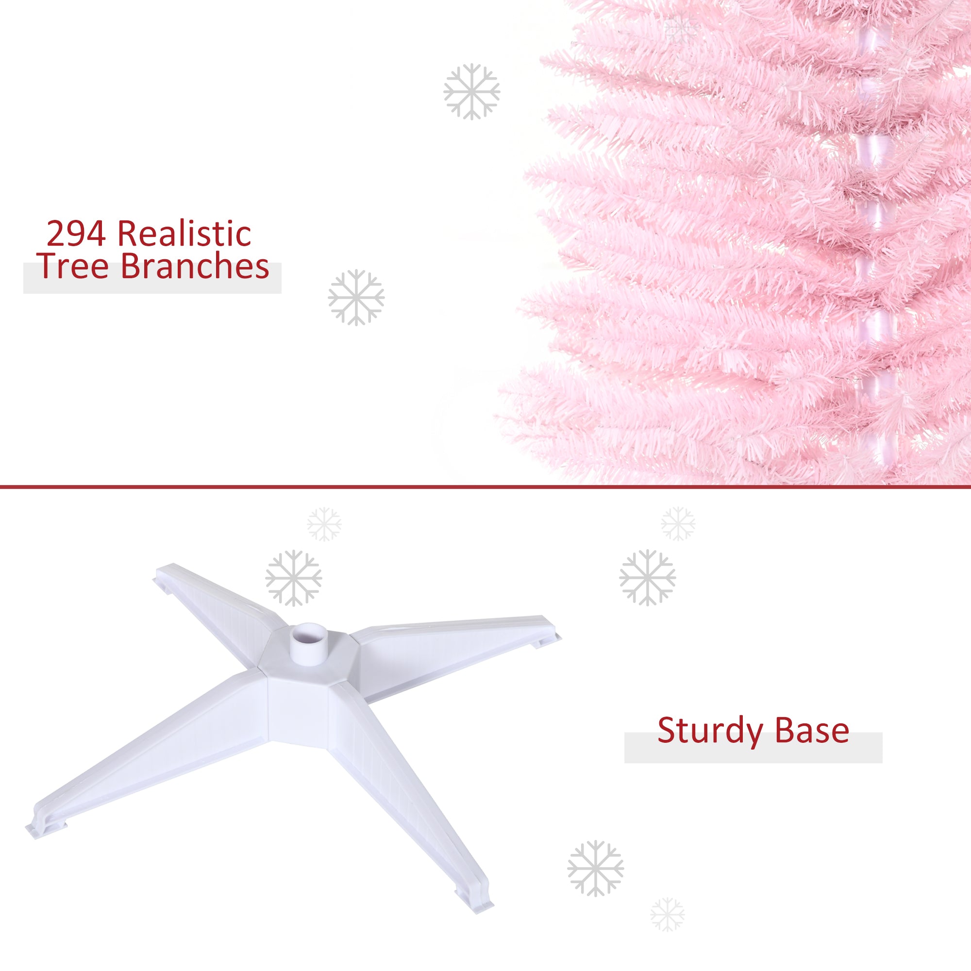 HOMCOM 5ft Pink Artificial Pencil Christmas Tree: Slim Xmas Tree, 294 Realistic Branch Tips, Flame-Retardant Plastic Stand for Indoor Home Decor, Easy Assembly &amp; Storage