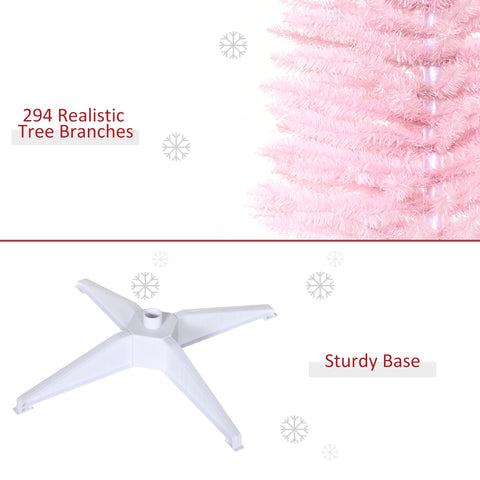 HOMCOM 5ft Pink Artificial Pencil Christmas Tree: Slim Xmas Tree, 294 Realistic Branch Tips, Flame-Retardant Plastic Stand for Indoor Home Decor, Easy Assembly &amp; Storage