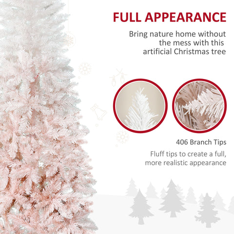 HOMCOM 6ft Pink & White Pencil Fir Artificial Christmas Tree | Slim Unlit PVC Xmas Tree with Realistic Branches & Steel Base | Perfect for Small Spaces, Entryways, Fireplace Decor