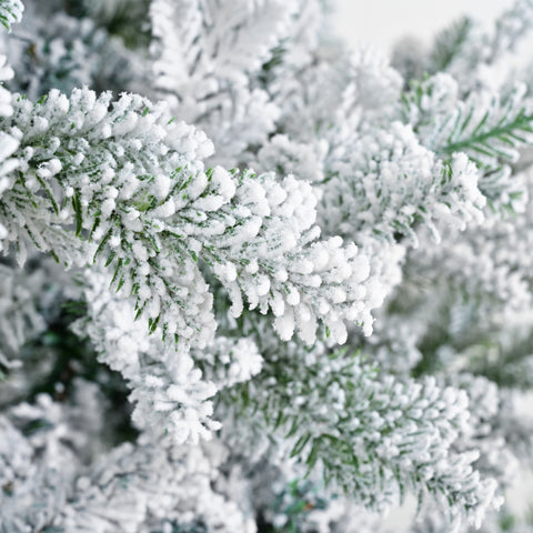 Premium 7ft Snow Flocked Hinged Artificial Spruce Christmas Tree - Realistic White Snow Tips, PE+PVC, Sturdy Metal Stand for Home, Office, Party Decor